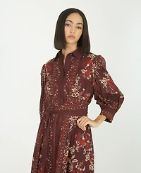 Super Natural by Secret Mission Women's Denim Button Front Belted Midi Shirt Dress with Pockets