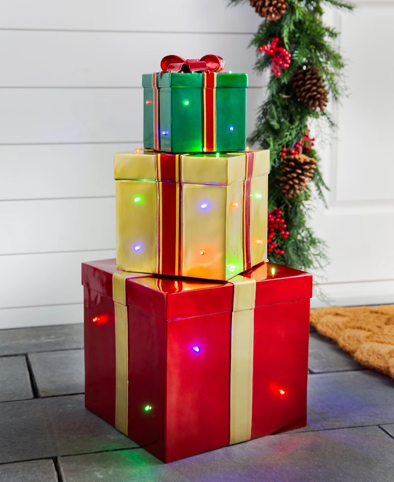 Balsam Hill Outdoor Stackable Lighted Christmas Gifts, Set of 3