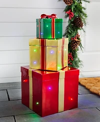 Balsam Hill Outdoor Stackable Lighted Christmas Gifts, Set of 3