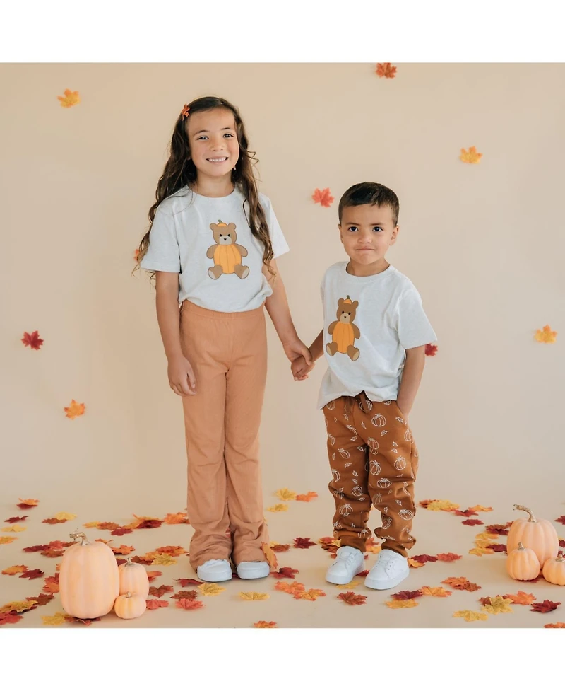 Sweet Wink Little Boys Pumpkin Teddy Bear Patch Short Sleeve T-Shirt