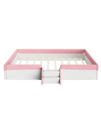 Streamdale Furniture King Size Upholstered Floor Bed with Fence and Led Lights