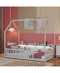 Streamdale Furniture Twin House Floor Bed with Storage, Led and Charging Station