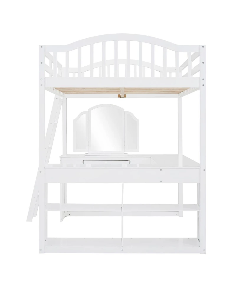 Streamdale Furniture Wooden Loft Bed with Desk, Storage and Tri-fold Mirror