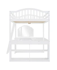 Streamdale Furniture Wooden Loft Bed with Desk, Storage and Tri-fold Mirror