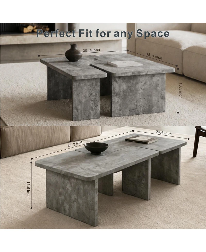 Streamdale Furniture Modular Concrete Coffee Table Set of 2