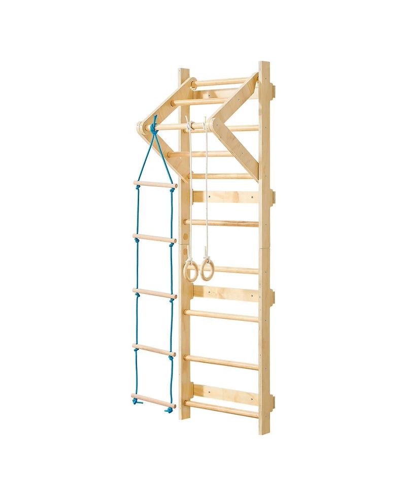 Slickblue 4 in 1 Swedish Ladder Wall Gym with Gym Rings and Pull Up Bar
