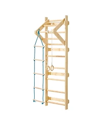 Slickblue 4 in 1 Swedish Ladder Wall Gym with Gym Rings and Pull Up Bar