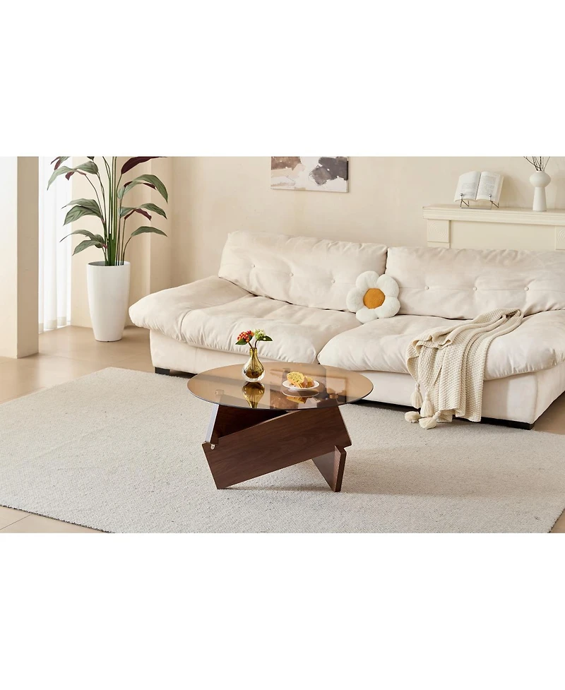 Streamdale Furniture Modern Round Farmhouse Glass Coffee Table