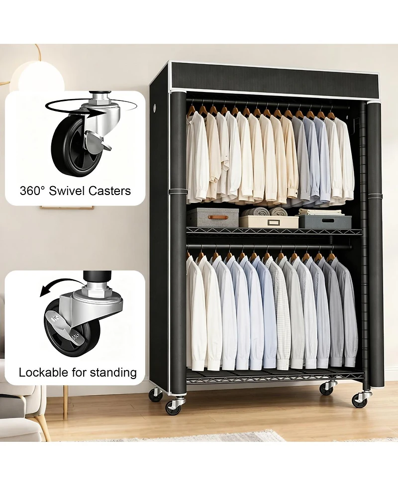 Streamdale Furniture Freestanding Garment Rack with Cover, Storage Shelf and Wheels