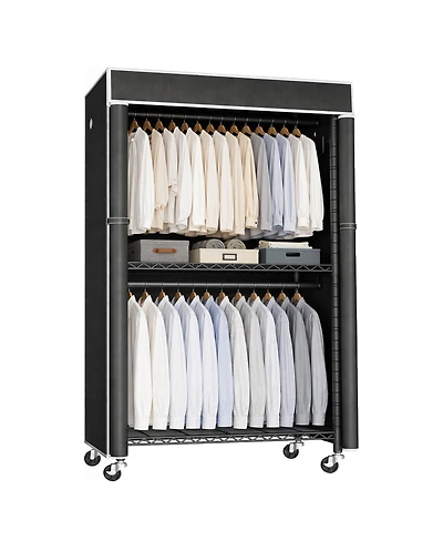 Streamdale Furniture Freestanding Garment Rack with Cover, Storage Shelf and Wheels