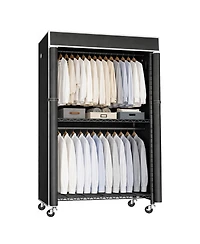 Streamdale Furniture Freestanding Garment Rack with Cover, Storage Shelf and Wheels