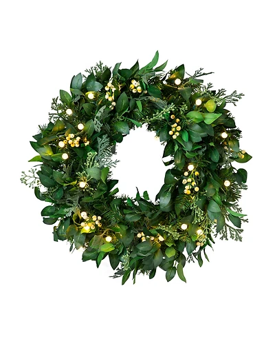 Balsam Hill 24" Outdoor Berry Cypress Pre-Lit Wreath