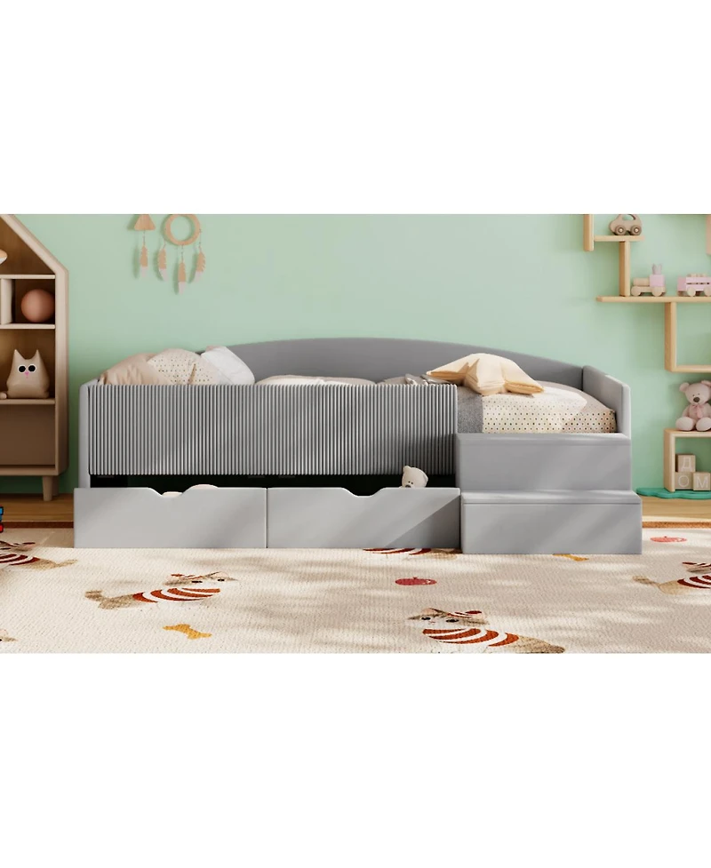 Streamdale Furniture Twin Size Upholstered Daybed Frame with 2 Storage Drawers