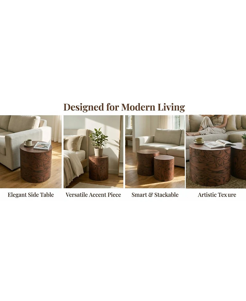 Streamdale Furniture 2-Piece Round Nesting Coffee and Accent Table Set, Wabi-Sabi Decor