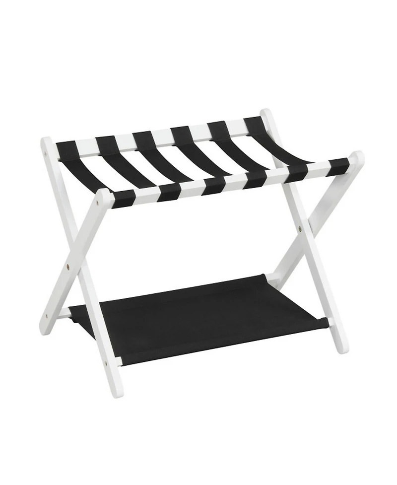 Sugift Folding Solid Rubberwood Luggage Rack for Guest Room with 2-Tier Nylon Shelves