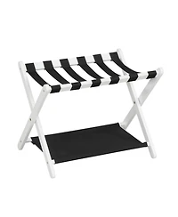 Sugift Folding Solid Rubberwood Luggage Rack for Guest Room with 2-Tier Nylon Shelves