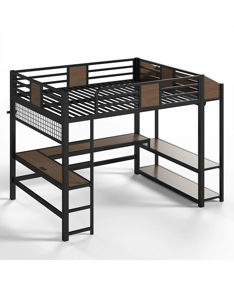 Streamdale Furniture Queen Loft Bed with L-Shaped Desk, Shelves, Lights, and Usb Ports