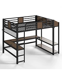 Streamdale Furniture Queen Loft Bed with L-Shaped Desk, Shelves, Lights, and Usb Ports
