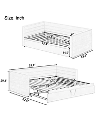 Streamdale Furniture Twin Upholstered Daybed with Pop-Up Trundle, Twin to King