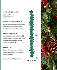 Balsam Hill 10 ft Outdoor Red Berry Pine Pre-Lit Garland