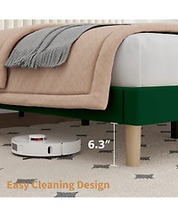 Gaomon Velvet Upholstered Platform Bed Frame with Adjustable Headboard, Vertical Channel Tufted
