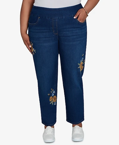 Alfred Dunner Plus Pull-On Cropped Denim Pants