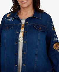 Alfred Dunner Plus Floral-Embroidered Denim Jacket