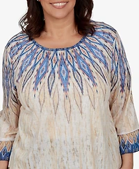 Alfred Dunner Plus Ikat-Print Scoop-Neck 3/4-Sleeve Blouse
