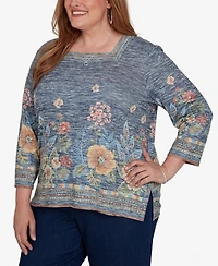 Alfred Dunner Plus Floral 3/4-Sleeve Square-Neck Top