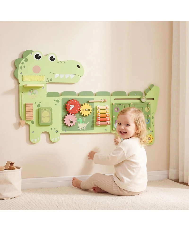 Qaba Dinosaur Wall-Mounted Busy Board, Music and Sensory Learning, Ages 2+