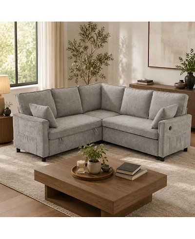 gaomon L-Shaped Sleeper Sofa, Chenille Sectional Couch with Storage, Khaki, Pull-Out Bed, Reversible Chaise and 286 Lb per Seat Support