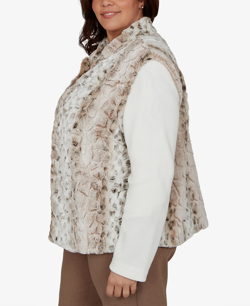 Alfred Dunner Plus Size Animal-Print Mock Neck Short Faux Fur Teddy Jacket