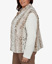 Alfred Dunner Plus Size Animal-Print Mock Neck Short Faux Fur Teddy Jacket