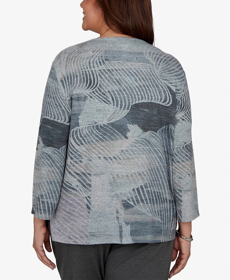 Alfred Dunner Plus Crewneck 3/4-Sleeve Floral T-Shirt
