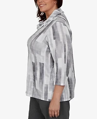 Alfred Dunner Plus Cowl Neck 3/4-Sleeve Textured-Knit Blouse