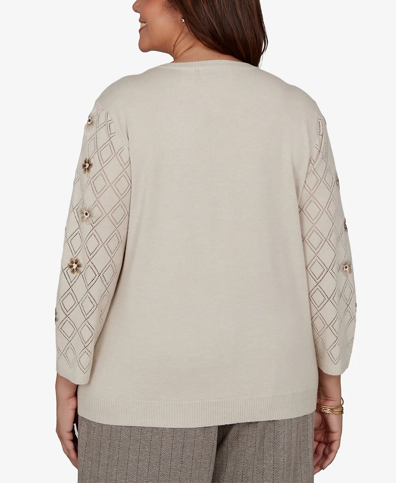 Alfred Dunner Plus 3/4-Sleeve Crewneck Pullover Sweater