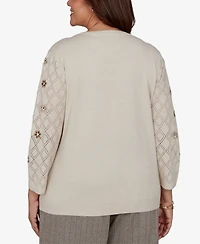Alfred Dunner Plus 3/4-Sleeve Crewneck Pullover Sweater
