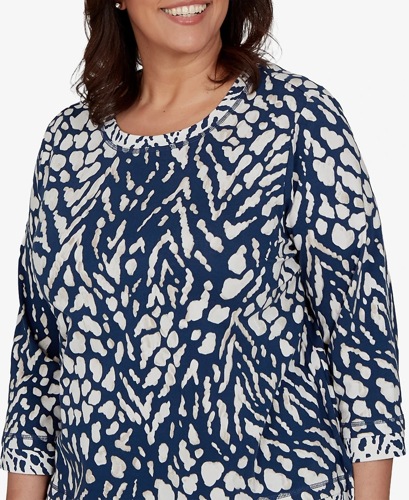 Alfred Dunner Plus 3/4-Sleeve Cotton-Blend T-Shirt with Pockets