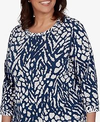 Alfred Dunner Plus 3/4-Sleeve Cotton-Blend T-Shirt with Pockets