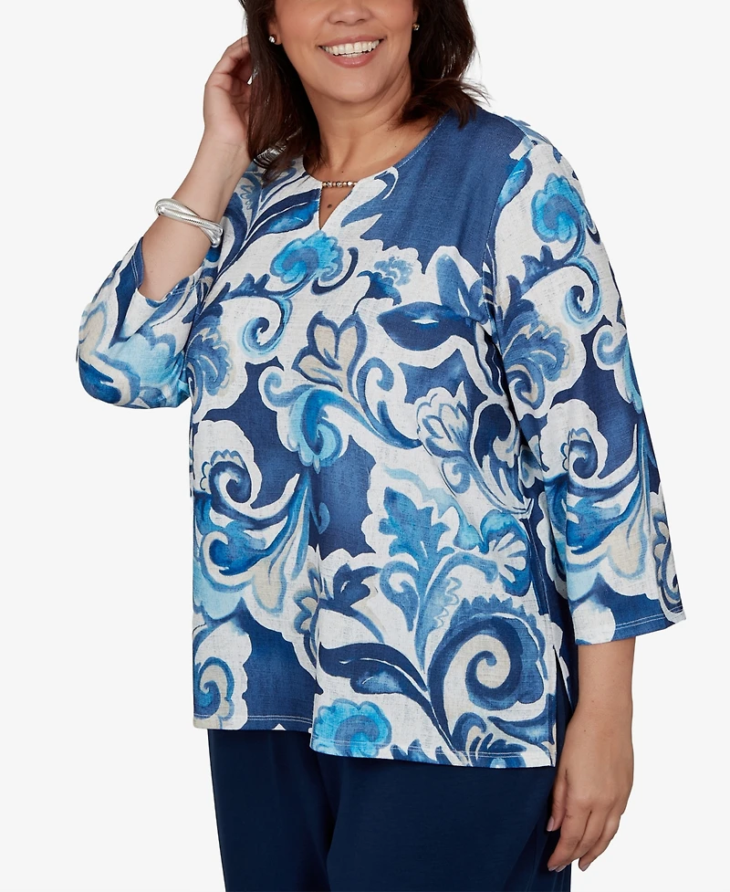Alfred Dunner Plus Floral-Print 3/4-Sleeve T-Shirt