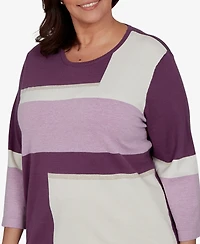 Alfred Dunner Plus 3/4-Length-Sleeve Colorblock Sweater