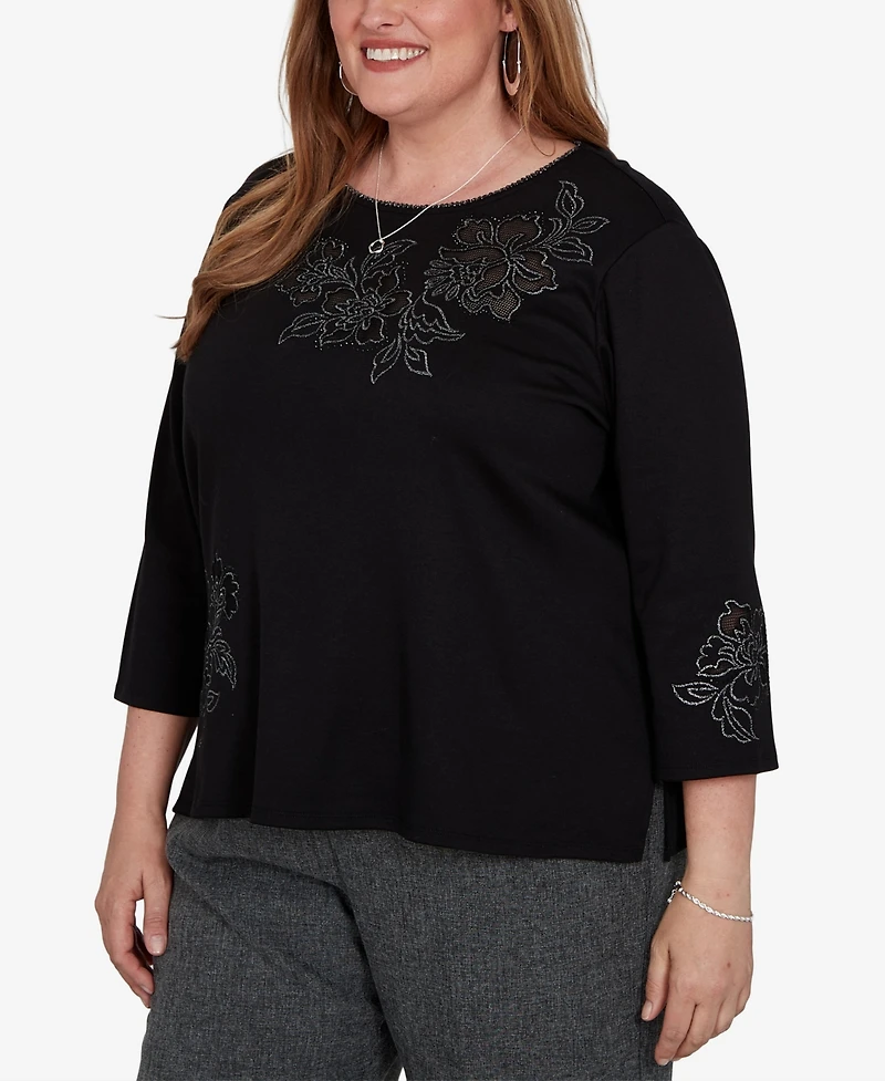 Alfred Dunner Plus Floral Scoop Neck 3/4-Sleeve Knit Top