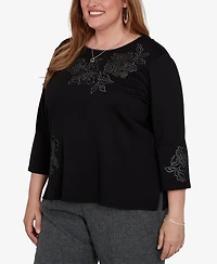 Alfred Dunner Plus Floral Scoop Neck 3/4-Sleeve Knit Top