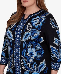 Alfred Dunner Plus Keyhole Neck 3/4-Sleeve Pullover Sweater