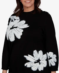 Alfred Dunner Plus 3/4-Sleeve Floral-Print Crewneck Pullover Sweater