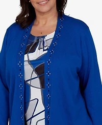 Alfred Dunner Plus Shawl Collar 3/4-Sleeve Embellished Cardigan Sweater