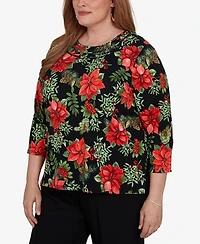 Alfred Dunner Plus Floral-Print 3/4-Sleeve Top