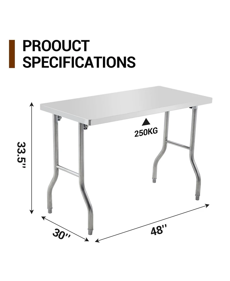 gaomon 48" Foldable Stainless Steel Outdoor Table with Adjustable Feet, Portable Worktable