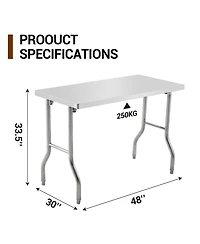 gaomon 48" Foldable Stainless Steel Outdoor Table with Adjustable Feet, Portable Worktable