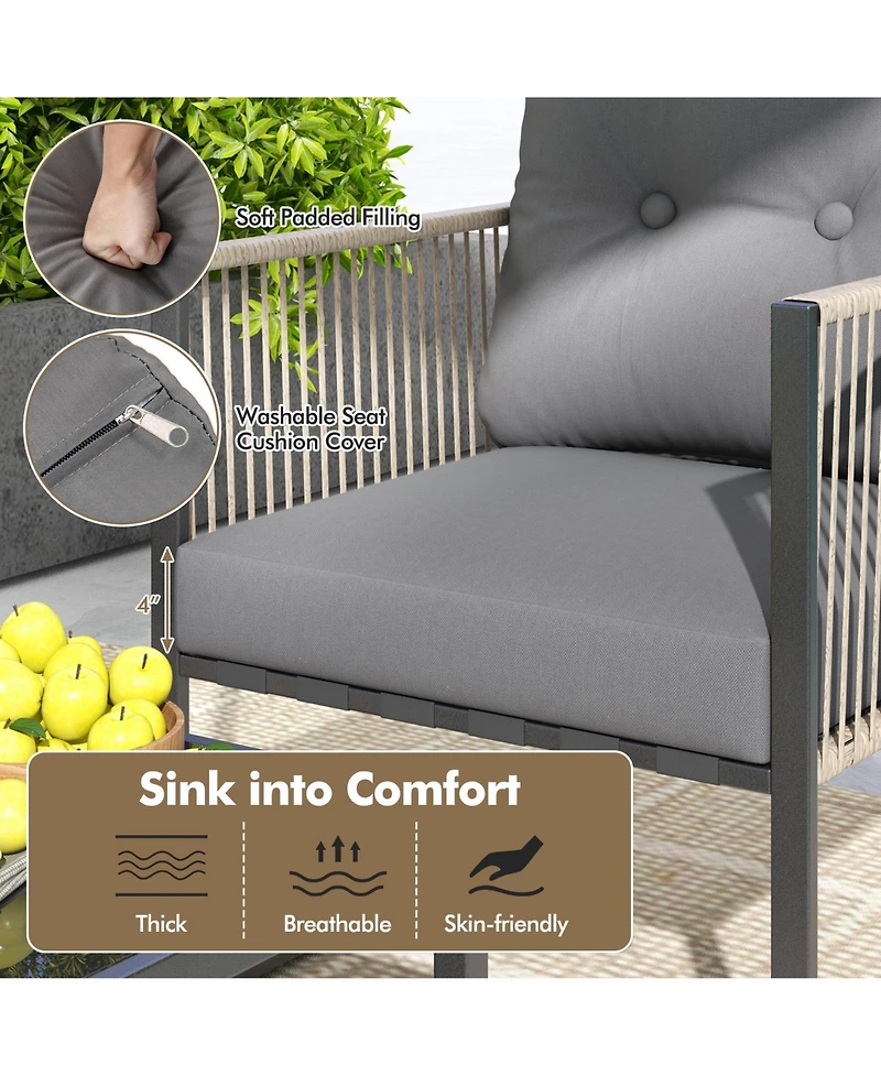 Gymax Set Of 4 Patio Furniture Set Pe Rattan Conversation Sofa Set with Thick Cushions